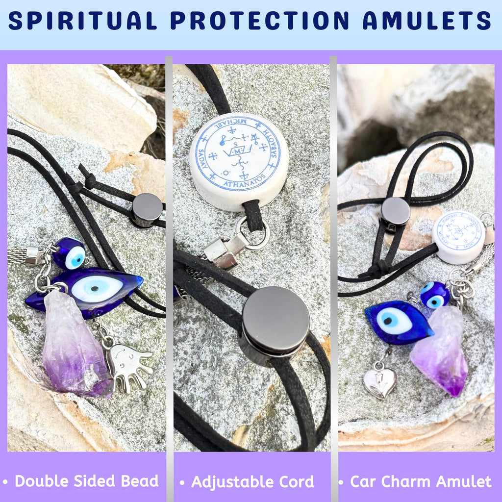 Archangel Michael Car Charm: Amethyst Evil Eye Amulet - King Solomon Sigil