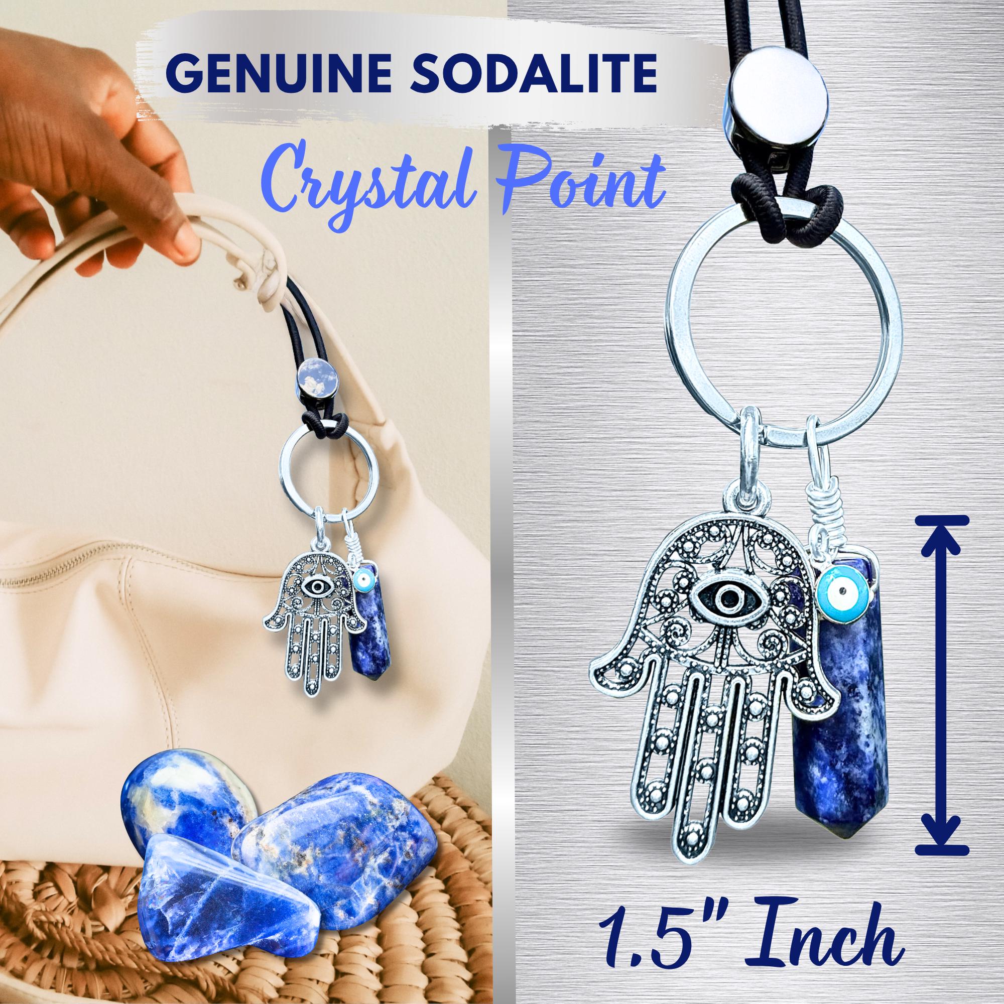 Sodalite Crystal Hamsa Hand Keychain – Evil Eye Car Charm Amulet