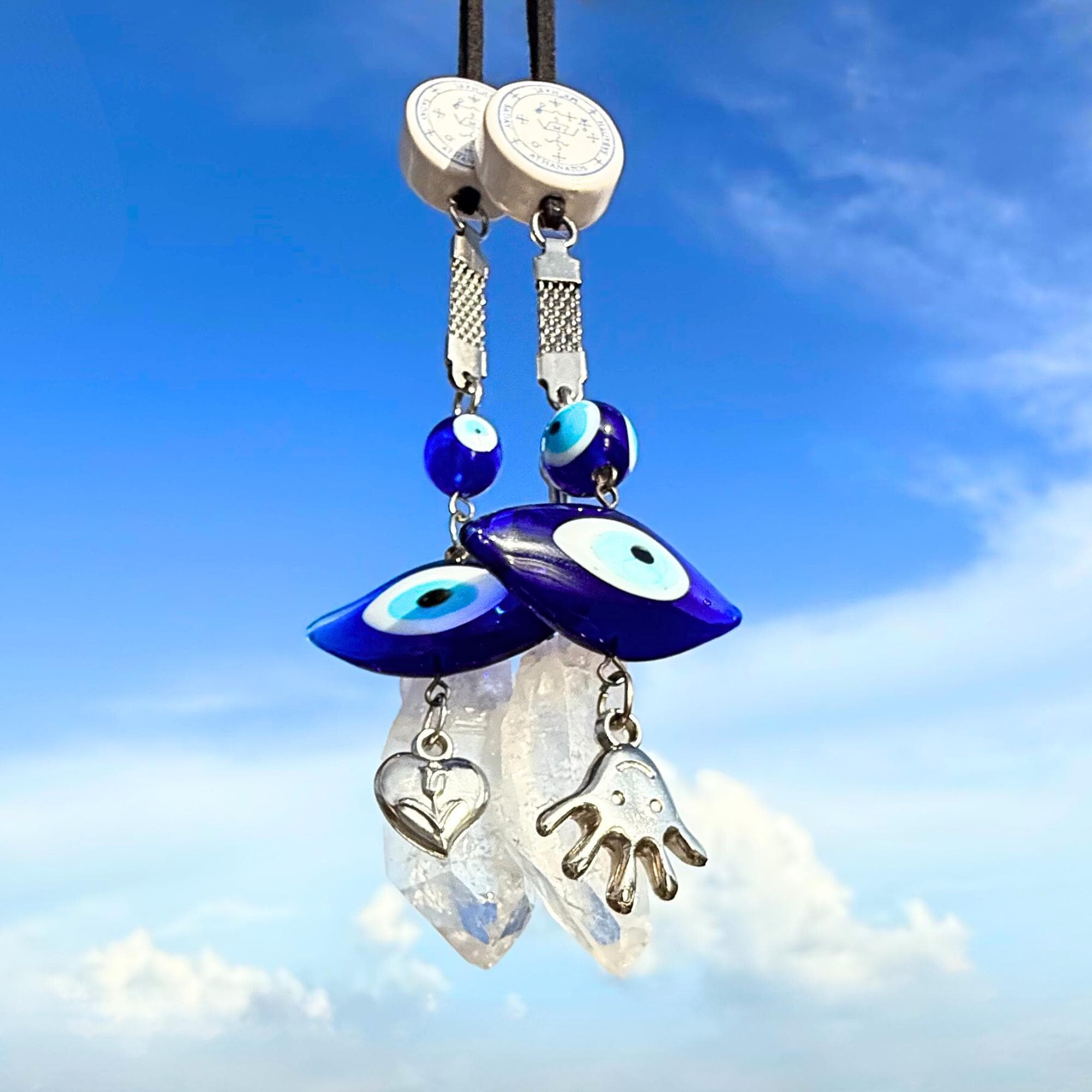 Archangel Michael Car Charm: Evil Eye Quartz Crystal Amulet