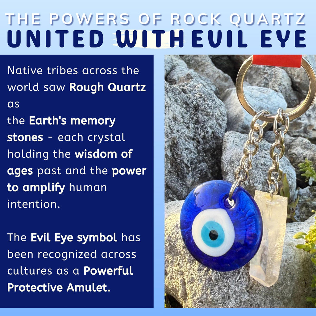 Evil Eye Keychain - Brazilian Quartz Crystal Amulet - Spiritual Protection Key Fob