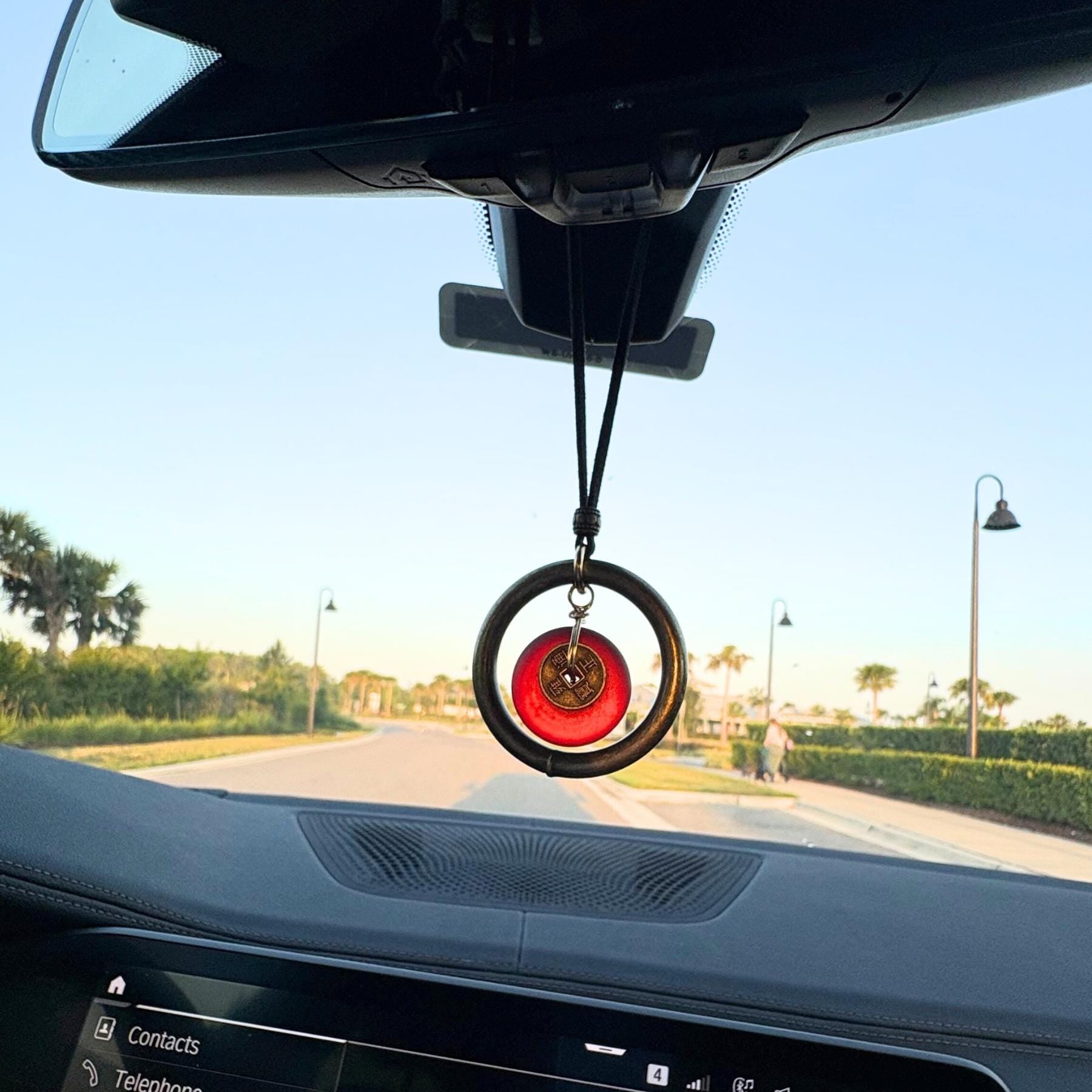 Sea Glass Car Amulet: Dragon Wheel of Fortune Charm