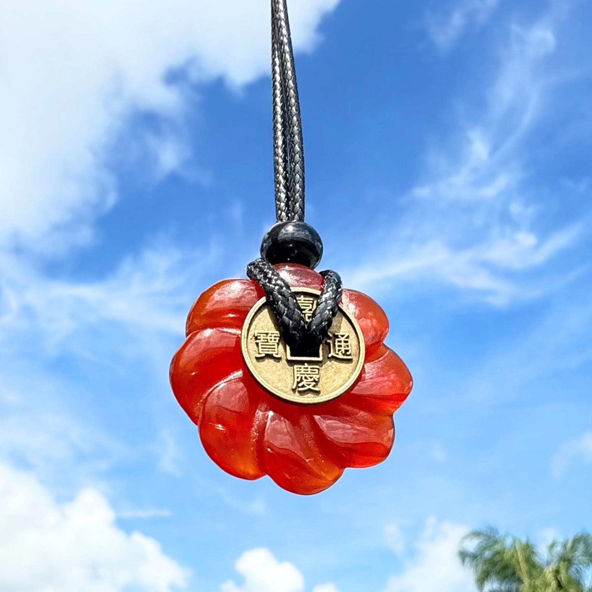 Celtic Lotus Carnelian Lucky Coin Donut Amulet Necklace - Feng Shui Spiritual Protection Energy Jewelry