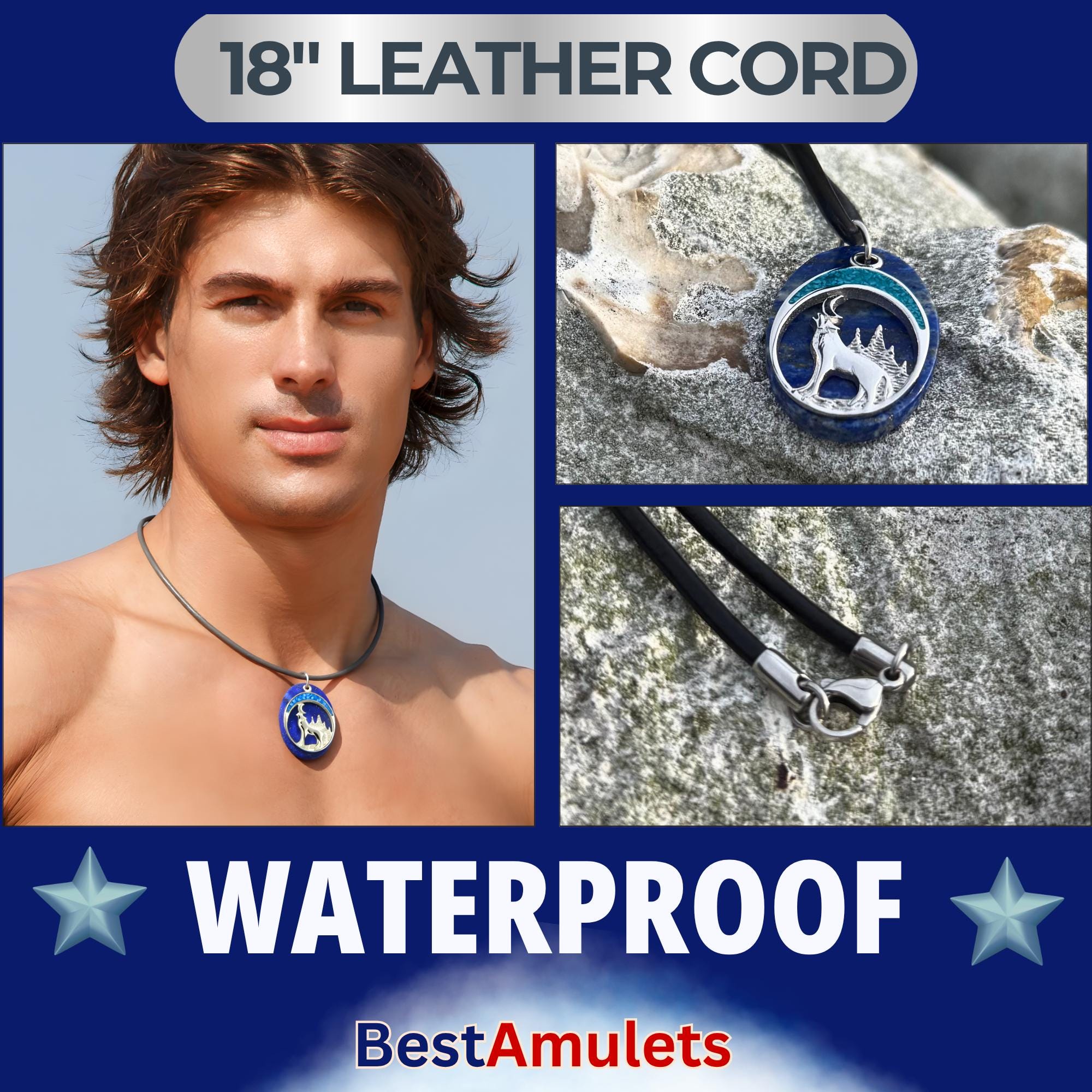 Lapis Lazuli Howling Wolf Necklace: Turquoise Moon Amulet