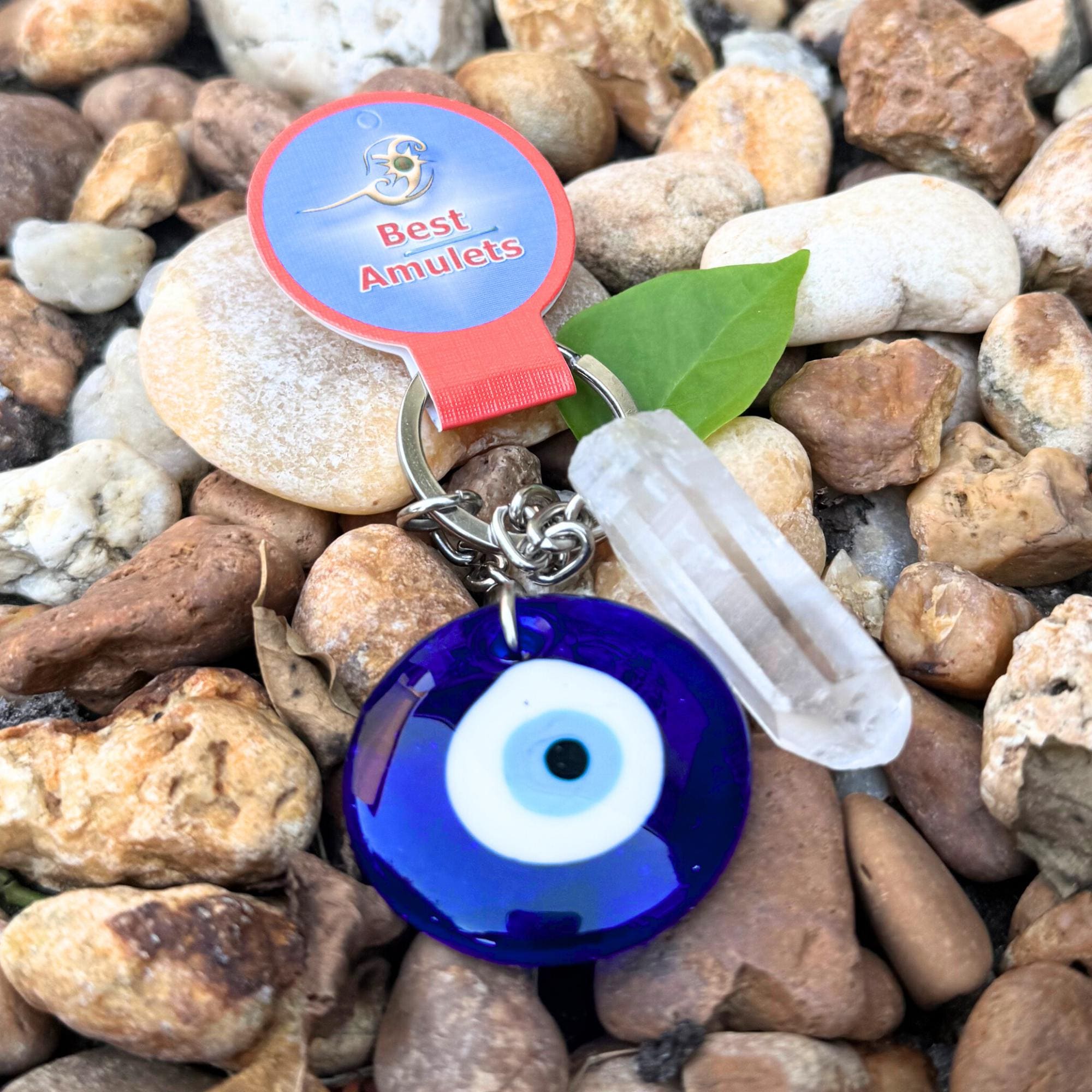 Evil Eye Keychain: Brazilian Quartz Crystal Amulet - Spiritual Protection