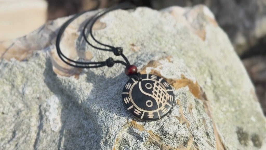 Yak Bone Yin Yang BaGua Necklace - Tibetan Feng Shui Amulet
