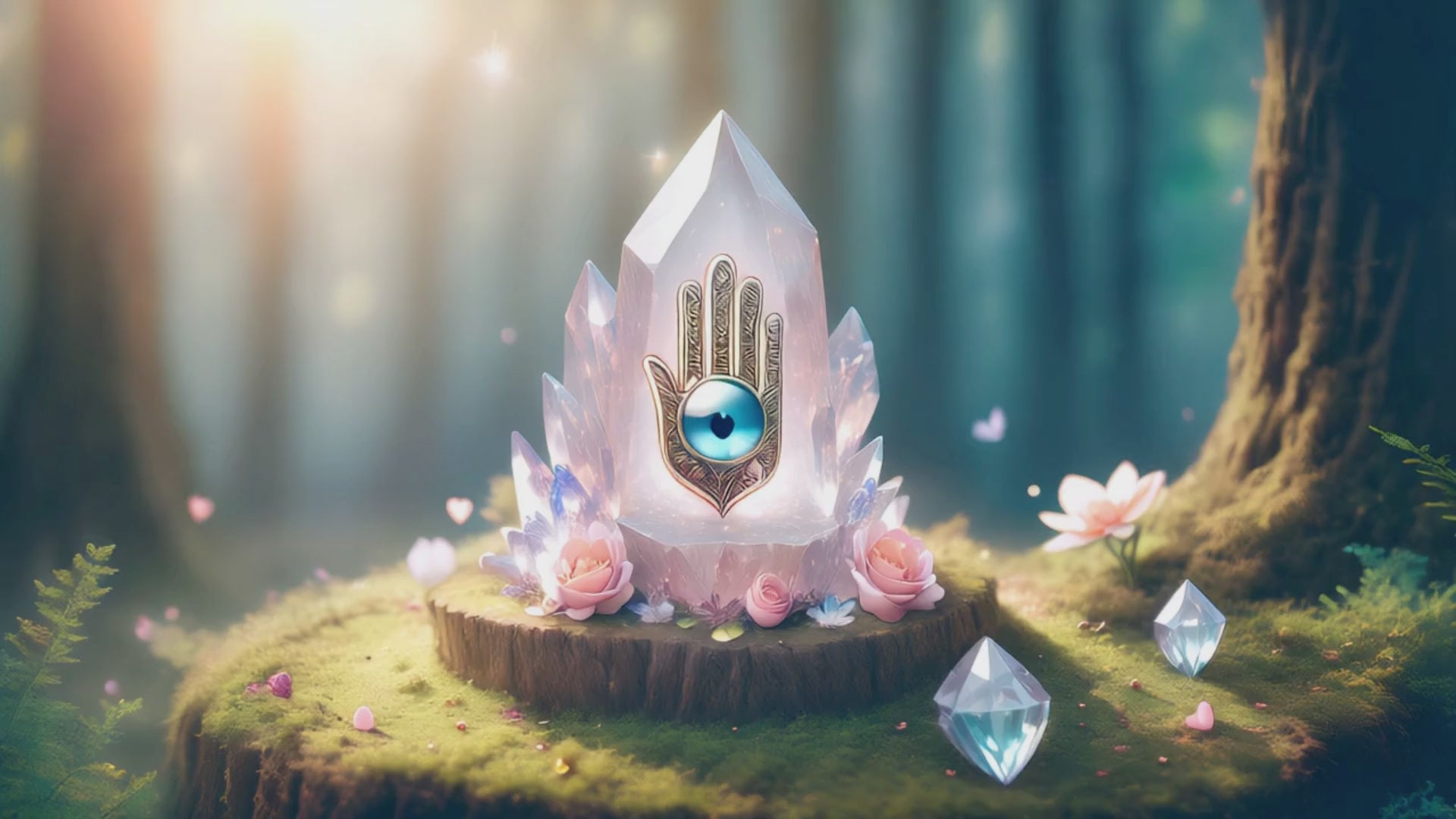 Love Amulet Hamsa Hand Keychain - Rose Quartz Crystal - Evil Eye Talisman - Car Hanging Ornament