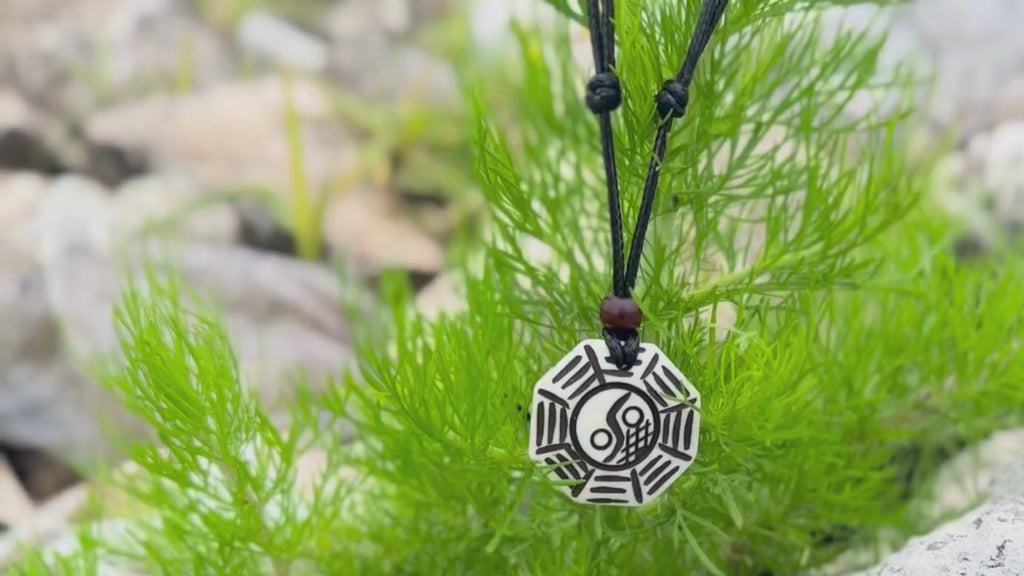 Yak Bone Yin Yang BaGua Necklace - Tibetan Feng Shui Amulet