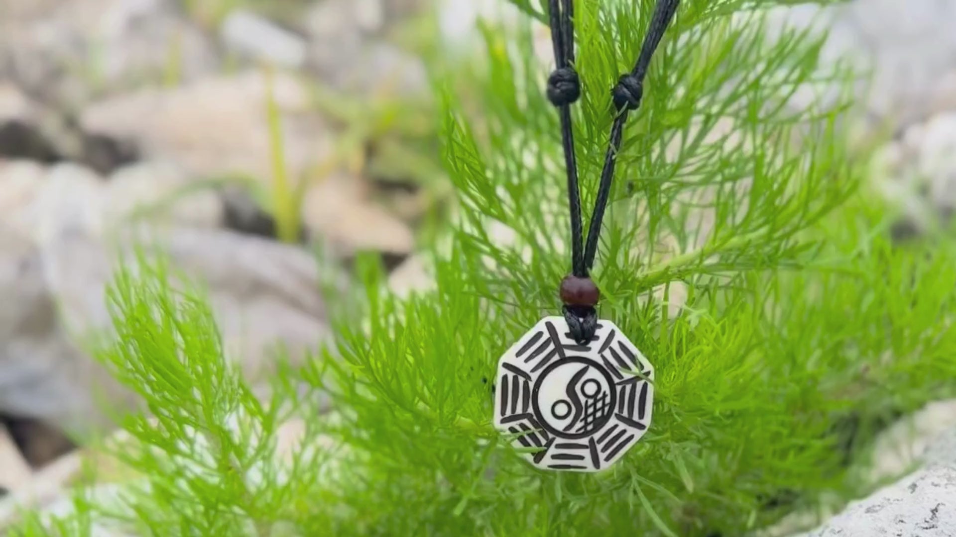 Yak Bone Yin Yang BaGua Necklace - Tibetan Feng Shui Amulet