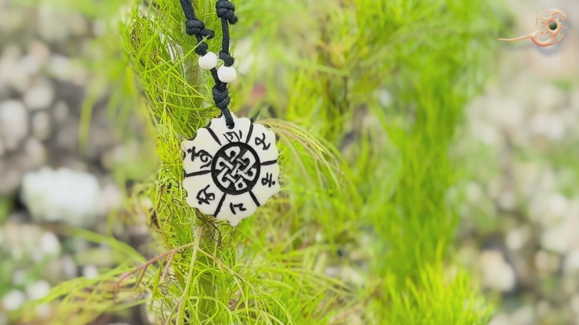 Yak Bone Lotus Mandala Necklace: Celtic Shield Knot, Om Mani Padme Hum