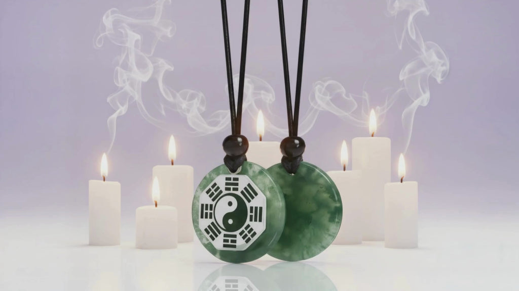 Green Moss Agate Yin Yang Amulet Necklace – Feng Shui BaGua Fortune Talisman Jewelry