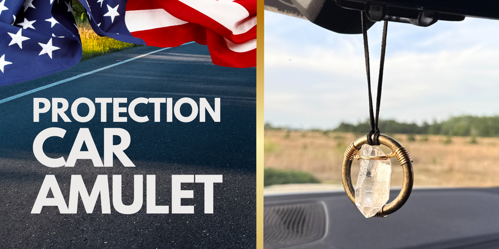 Raw Quartz Crystal Car Charm - Antique Brass Protection Amulet