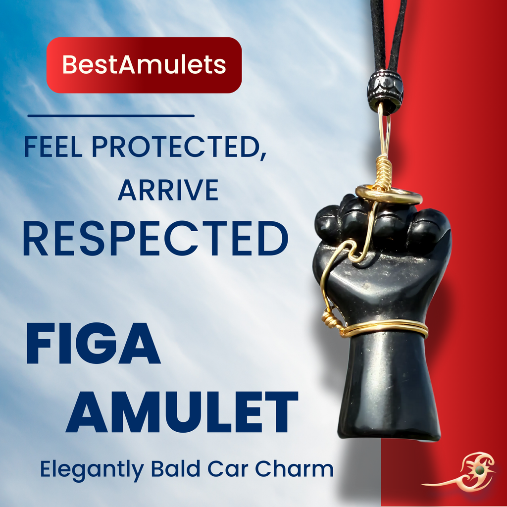 Black Obsidian Figa Car Charm - Gold Tone Wire Wrapped Protection Amulet