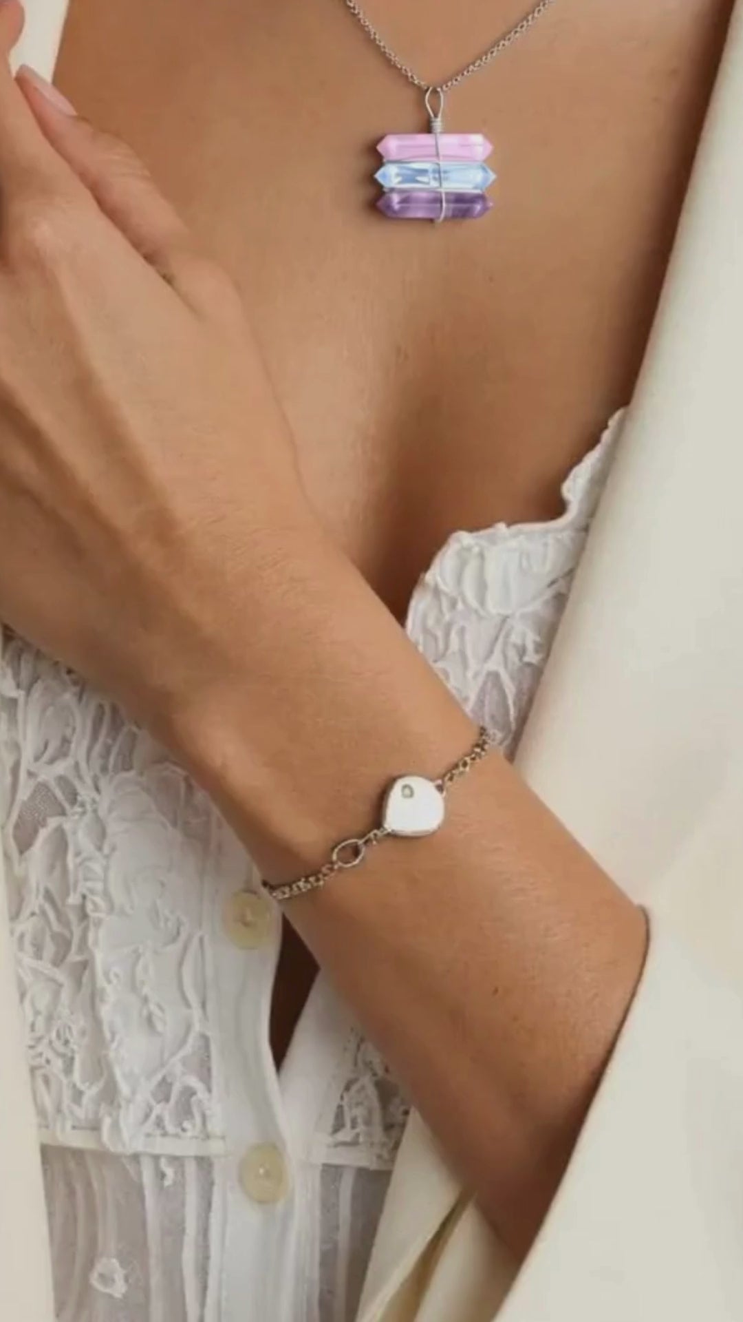 Triple Crystal Point Necklace – Amethyst, Rose and Clear Rock Quartz Amulet