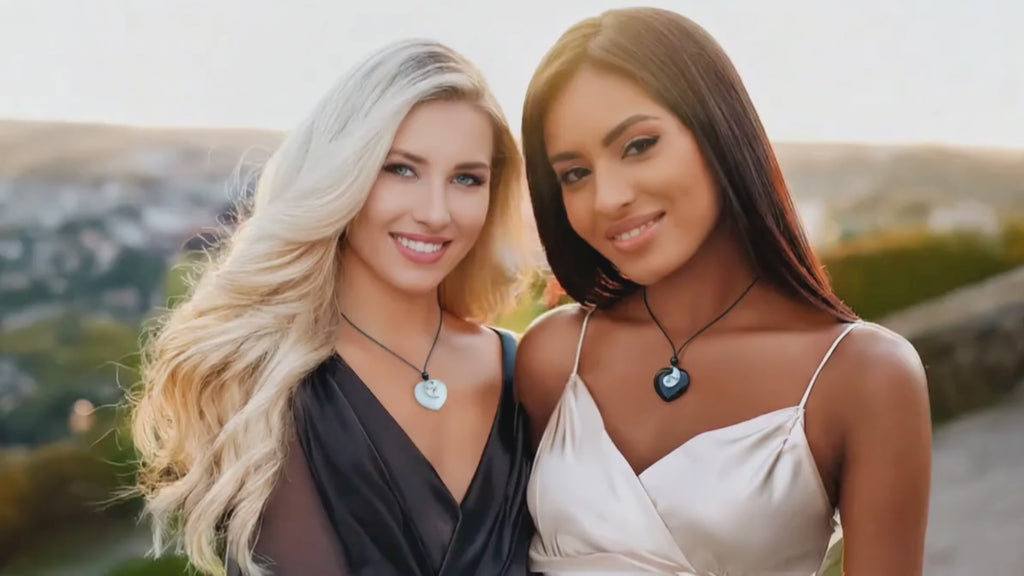Yin Yang Heart Necklace Set – White Quartz and Black Agate Friendship Amulets